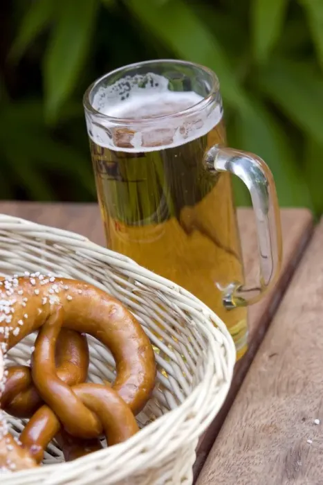 Framed Print : Beer and pretzels