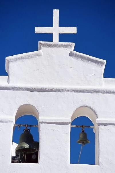 Detail of bell tower of church, Yaiza, Lanzarote, Canary Islands, Spain