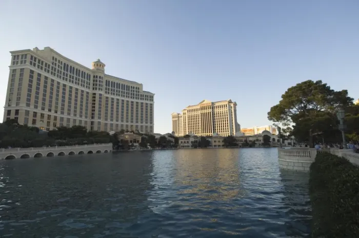 Framed Print : Bellagio Hotel with Caesars Palace in the background Framed Print : Bellagio Hotel with Caesars Palace in the background