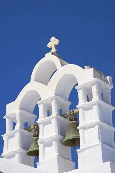 Bells on church, Chora, Amorgos, Cyclades, Aegean, Greek Islands, Greece, Europe