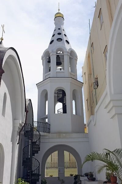 Belltower of the newly-built Russian Orthodox Cathedral in historic centre