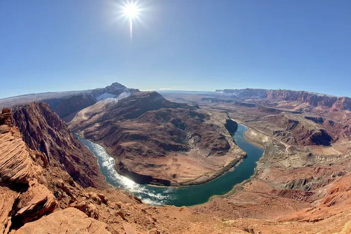 Framed Print : The bend in the Colorado River at Lee's Ferry in Glen Canyon Recreation Area viewed from the plateau at the end of Spencer Trail at Marble Canyon in winter, Arizona, United States of America, North America Framed Print : The bend in the Colorado River at Lee's Ferry in Glen Canyon Recreation Area viewed from the plateau at the end of Spencer Trail at Marble Canyon in winter, Arizona, United States of America, North America