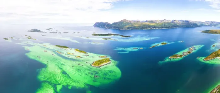 Framed Print : Bergsoyan Islands surrounded by emerald transparent sea in summer, Hamn I Senja, Skaland Framed Print : Bergsoyan Islands surrounded by emerald transparent sea in summer, Hamn I Senja, Skaland