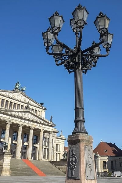 Berlin Concert House (Konzerthaus Berlin) with ornate traditional lamppost in the foreground, Berlin, Germany, Europe