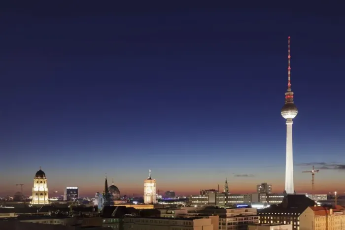 Framed Print : Berlin Mitte with Berliner Fernsehturm TV Tower and Rotes Rathaus (Red Town Hall) Framed Print : Berlin Mitte with Berliner Fernsehturm TV Tower and Rotes Rathaus (Red Town Hall)