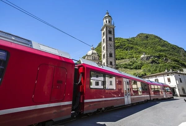 The Bernina Express train passes near the Sanctuary of Madonna di Tirano, not far
