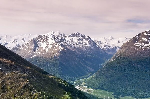 Bernina mountain range from atop Muottas Muragl near St. Moritz, Switzerland, Europe