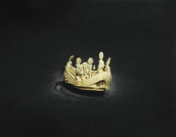 Bezel of a ring showing the king venerating the sun-god, from the tomb of the pharaoh Tutankhamun
