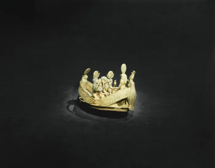 Framed Print : Bezel of a ring showing the king venerating the sun-god, from the tomb of the pharaoh Tutankhamun