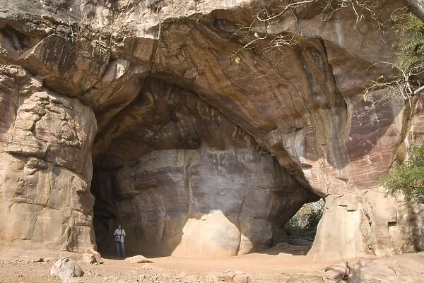 Bhimbetka Caves with Neolithic paintings in rock shelters in sandstone