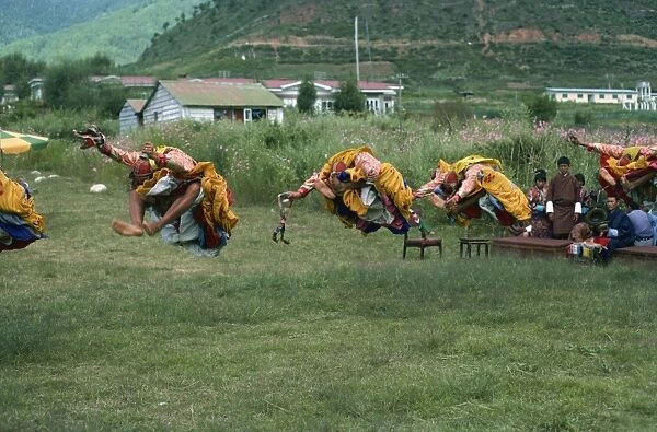 Bhutanese dancers, Bhutan, Asia