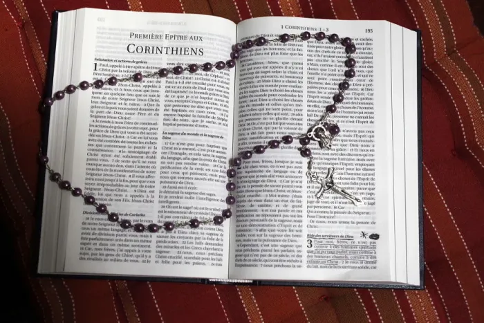 Framed Print : Bible and prayer beads, France, Europe Framed Print : Bible and prayer beads, France, Europe
