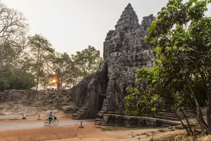 Framed Print : Bicycle going through the South Gate in Angkor Thom at sunrise, Angkor, UNESCO World Heritage Site, Siem Reap Province, Cambodia, Indochina, Southeast Asia, Asia Framed Print : Bicycle going through the South Gate in Angkor Thom at sunrise, Angkor, UNESCO World Heritage Site, Siem Reap Province, Cambodia, Indochina, Southeast Asia, Asia