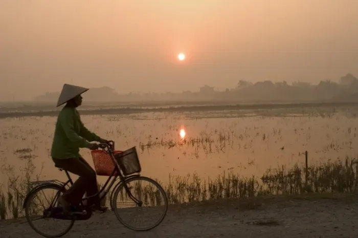 Framed Print : Bicycle in the morning mist at sunrise Framed Print : Bicycle in the morning mist at sunrise