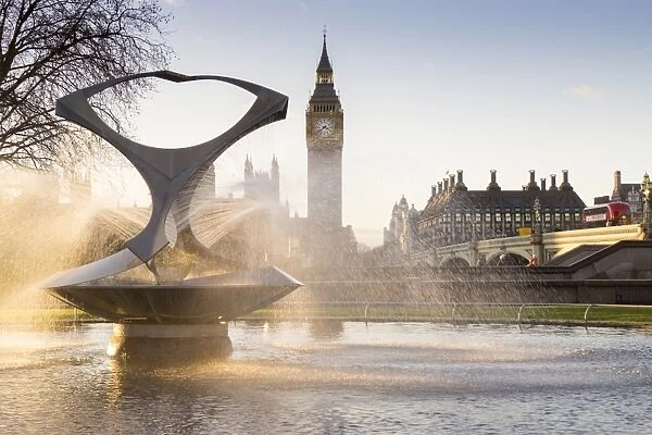Big Ben and Gabos Fountain, London, England, United Kingdom, Europe
