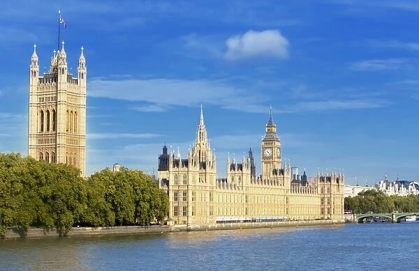 Big Ben, Houses of Parliament, and River Thames, Westminster, UNESCO World Heritage Site