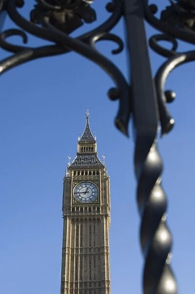 Big Ben through iron gates, Houses of Parliament, Westminster, London, England