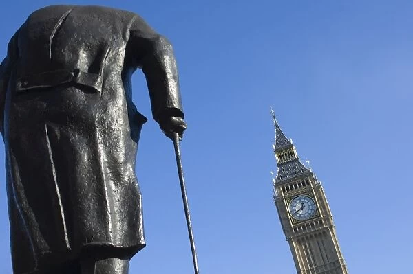 Big Ben and the Sir Winston Churchill statue, Westminster, London, England