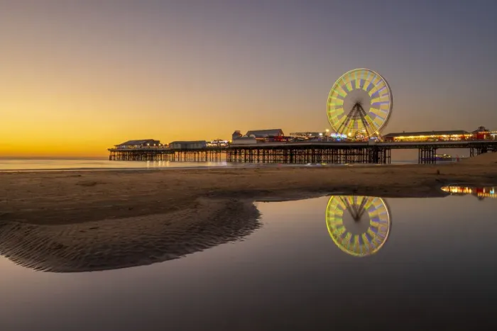 Framed Print : Big wheel and amusements on Central Pier at sunset, Blackpool, Lancashire, England Framed Print : Big wheel and amusements on Central Pier at sunset, Blackpool, Lancashire, England