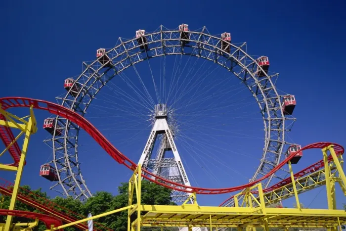 Framed Print : Big wheel with roller coaster, Prater, Vienna, Austria, Europe Framed Print : Big wheel with roller coaster, Prater, Vienna, Austria, Europe