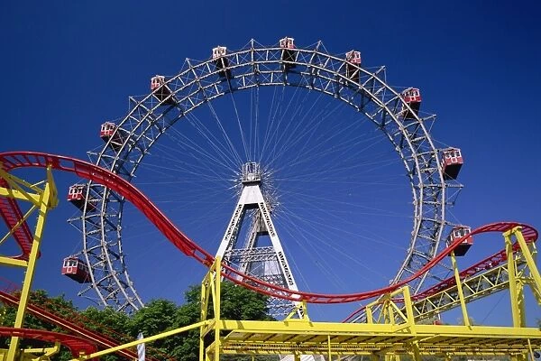 Big wheel with roller coaster, Prater, Vienna, Austria, Europe