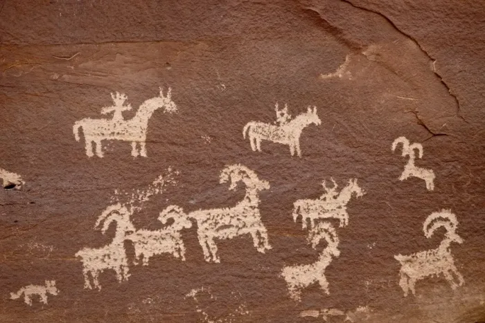 Framed Print : Bighorn hunt petroglyph panel, Arches National Park, Utah, United States of America Framed Print : Bighorn hunt petroglyph panel, Arches National Park, Utah, United States of America