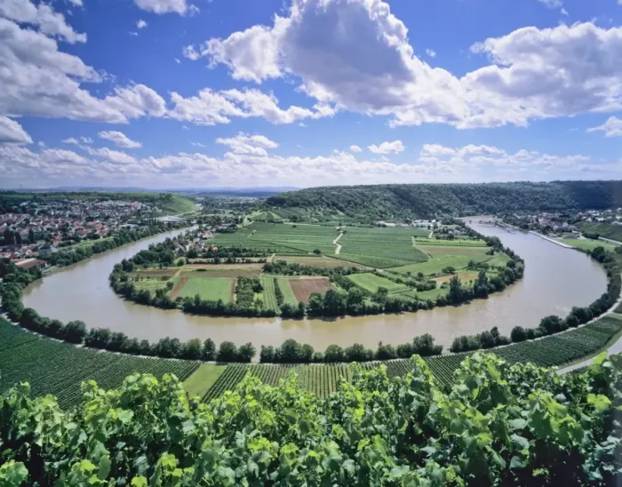 Framed Print : Bight of Neckar River, Mundelsheim, Baden Wurttemberg, Germany, Europe