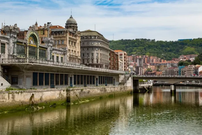 Framed Print : Bilbao-Abando railway station and the River Nervion, Bilbao, Biscay (Vizcaya), Basque Country