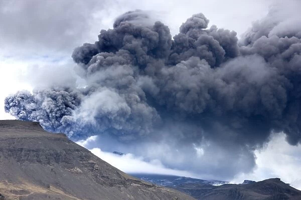 Billowing ash plume of the Eyjafjallajokull eruption, southern area, Iceland