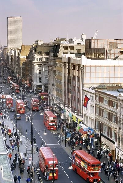 Birds eye view of Oxford Street looking east to Centre Point, London, England