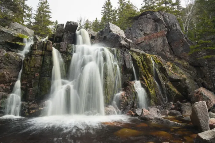 Framed Print : Black Brook Cove Beach Waterfall, Cape Breton Island, Nova Scotia, Canada, North America
