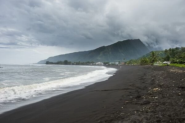 Black sand volcanic Taharuu Beach, Tahiti, Society Islands, French Polynesia, Pacific