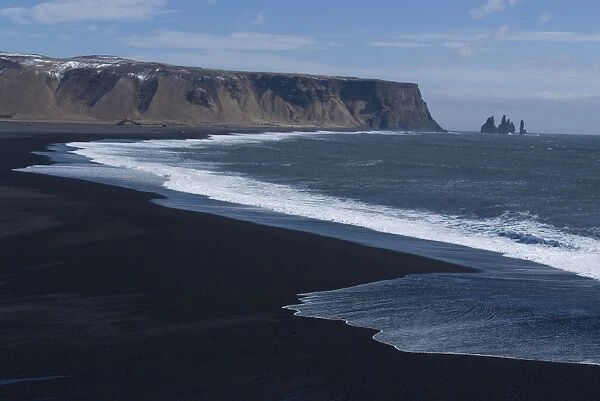 Black volcanic sand beach, Dyrholaey, near Vik, Iceland, Polar Regions