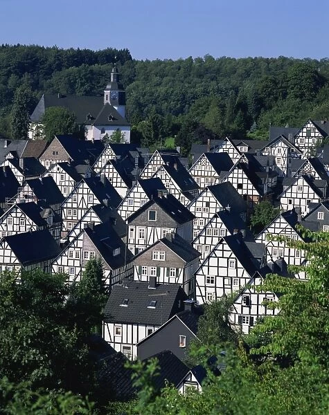 Black and white half timbered houses in the old town