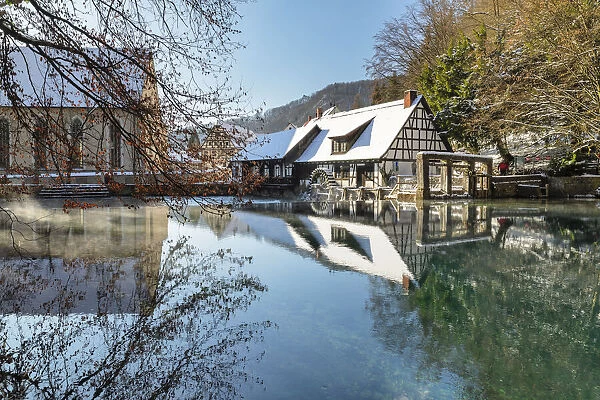 Mill at Blautopf Lake, Blaubeuren, Swabian Alps, Baden-Wurttemberg, Germany, Europe
