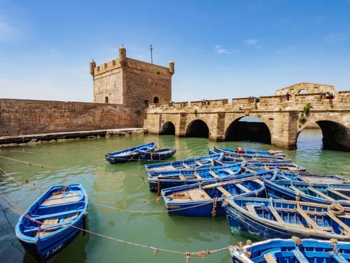 Framed Print : Blue boats in the Scala Harbour and the Citadel, Essaouira, Marrakesh-Safi Region Framed Print : Blue boats in the Scala Harbour and the Citadel, Essaouira, Marrakesh-Safi Region