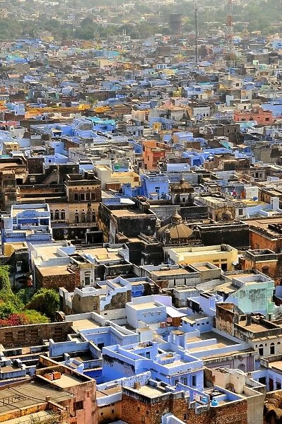 The blue buildings of Bundi, Rajasthan, India, Asia