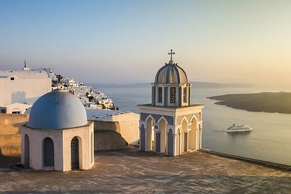 The blue domes of the churches dominate the Aegean Sea, Firostefani, Santorini, Cyclades
