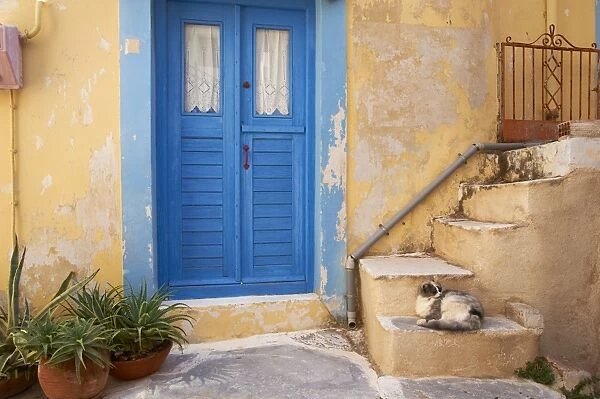 Blue door, Ermoupoli (Khora), Syros Island, Cyclades, Greek Islands, Greece, Europe