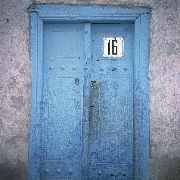Blue door in the Jewish Quarter of the city of Bukhara