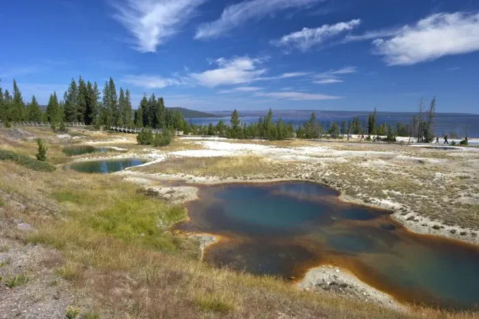 Framed Print : Blue Funnel spring, West Thumb Geyser Basin, Yellowstone National Park, UNESCO World Heritage Site, Wyoming, United States of America, North America