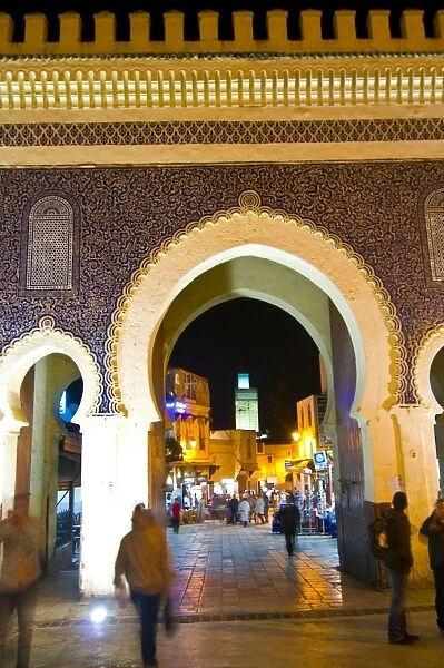 The blue gate to the old Medina of Fez, UNESCO World Heritage Site, Morocco