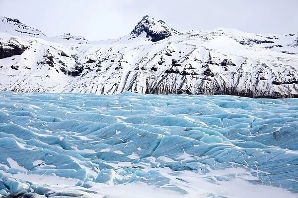 Blue glacier ice on Svinafellsjokull, a tongue of the vast Vatnajokull Glacier, near Skaftafell