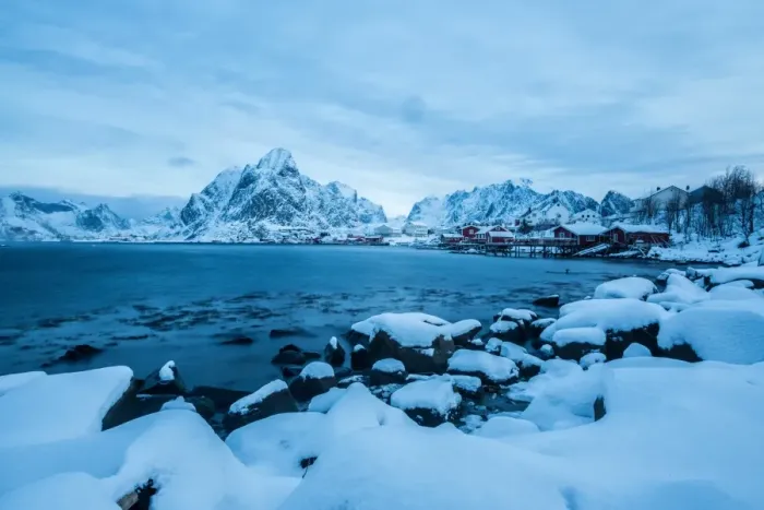 Framed Print : Blue hour in the bay of Reine, where for many months of the year the snow and cold force the residents to remain in their homes, Reine, Lofoten Islands, Arctic, Norway, Scandinavia, Europe Framed Print : Blue hour in the bay of Reine, where for many months of the year the snow and cold force the residents to remain in their homes, Reine, Lofoten Islands, Arctic, Norway, Scandinavia, Europe
