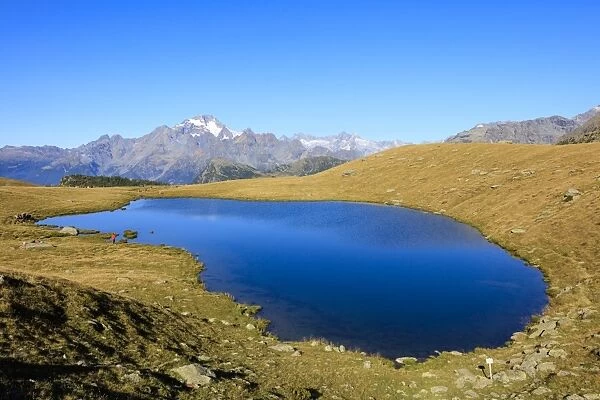 The blue Lakes of Campagneda framed by Monte Disgrazia, Malenco Valley, Province of Sondrio