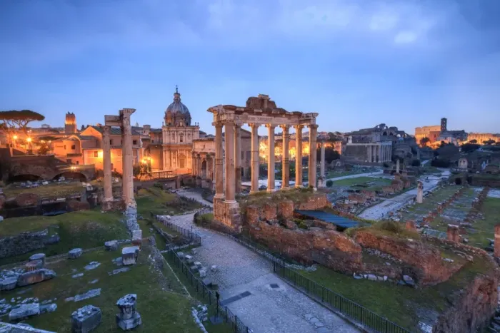Framed Print : The blue light of dusk on the ancient Imperial Forum, UNESCO World Heritage Site Framed Print : The blue light of dusk on the ancient Imperial Forum, UNESCO World Heritage Site