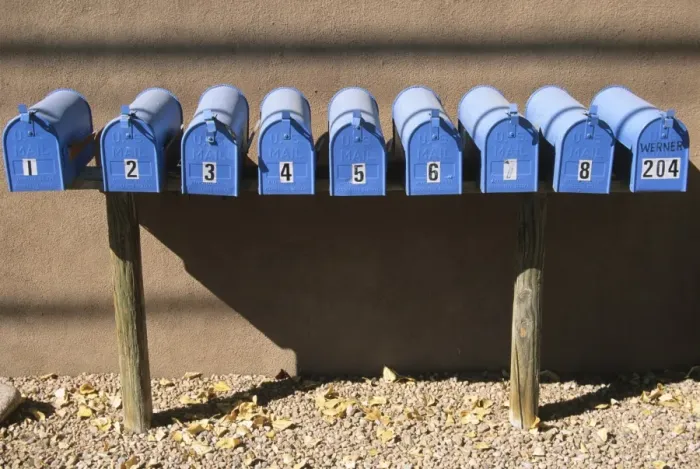 Framed Print : Blue mailboxes