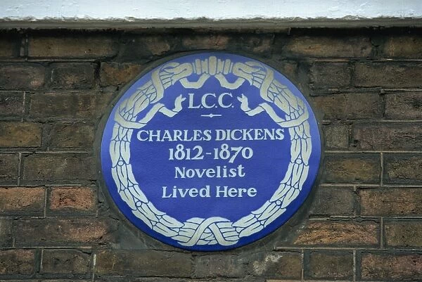 Blue plaque commemorating Charles Dickens, London, England, United Kingdom, Europe