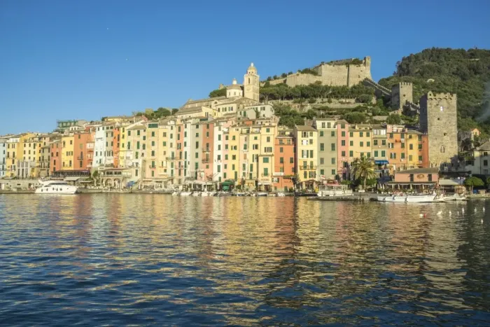 Framed Print : The blue sea frames the typical colored houses of Portovenere, UNESCO World Heritage Site Framed Print : The blue sea frames the typical colored houses of Portovenere, UNESCO World Heritage Site