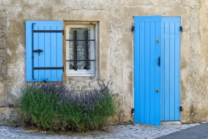 Framed Print : Blue shutter and door, Saint Remy de Provence, Bouches du Rhone, Provence Alpes Cote d Azur region